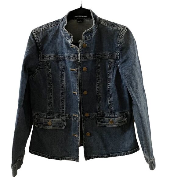 Company Ellen Tracy~Banded Collar Denim Jacket~ Button Front ~ size Small - Picture 2 of 9